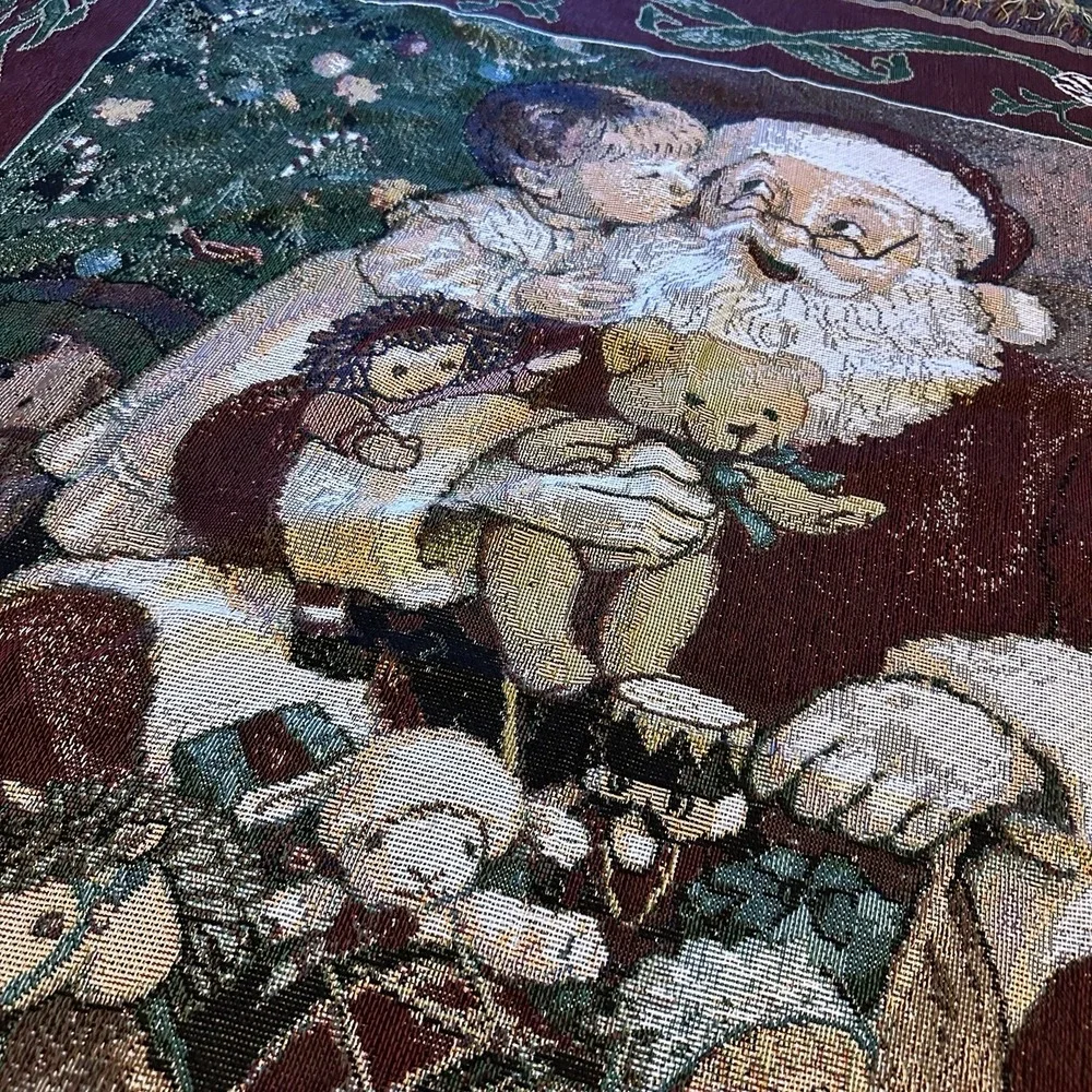 American Needle Point Tapestry Santa Claus Christmas Throw Blanket 60